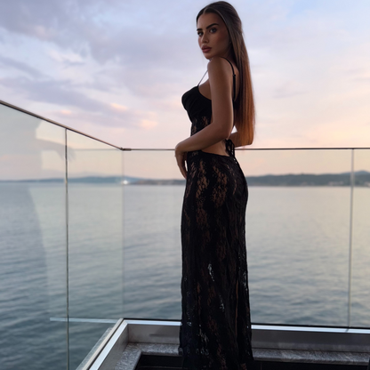 Черна дантелена плажна рокля Selena
